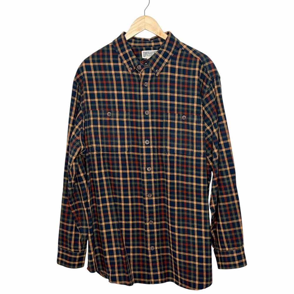 Duluth Trading Co Plaid Flannel Button Down Shirt Mens Size XL Tall Cotton Work